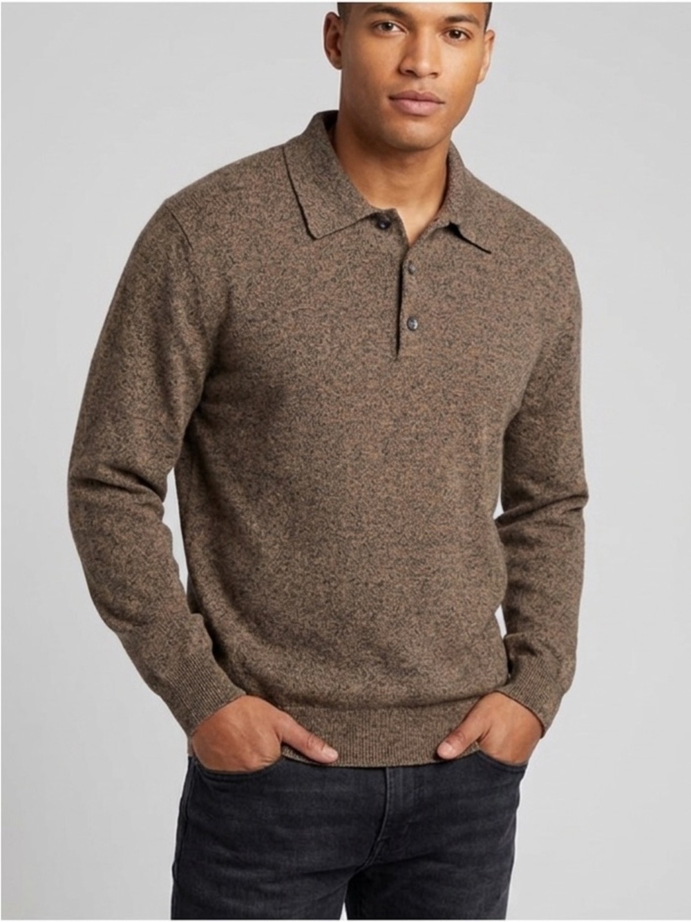 Men's Principe Italy Taupe Brown Wool Blend Knit Polo Shirt 2XL Tall